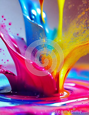 Explosion of bright colorful paint ink on background, abstract pattern of dust splash. Create backdrop concept. Generated ai Stock Photo