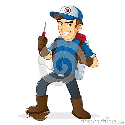 Exterminator killing pest Vector Illustration