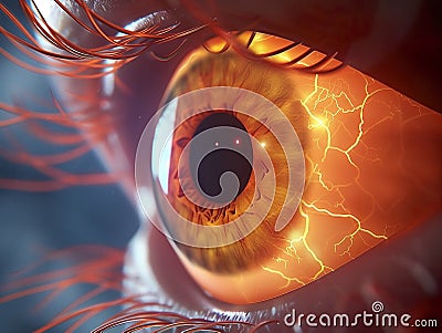 Illustration of eye experiencing vitreous degeneration leading to flash of light. Generative AI Stock Photo