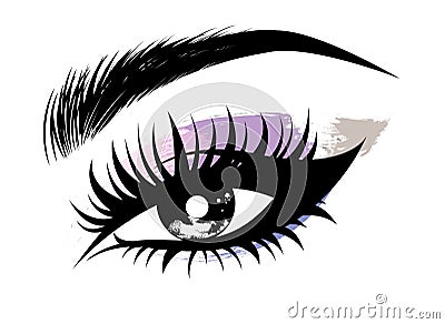 Illustration of eye makeup and brow on white background Vector Illustration