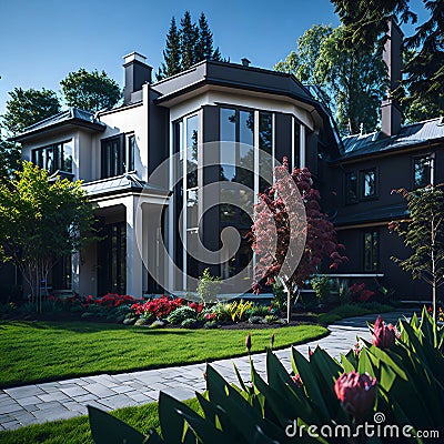 Illustration of the façade of a luxury private house. Stock Photo