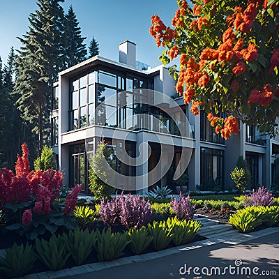 Illustration of the façade of a luxury private house. Stock Photo