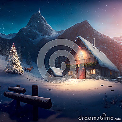 Winter village decorated for Christmas Stock Photo