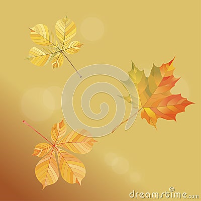 Illustration with falling autumn leaves on a gold background. Vector Illustration Stock Photo