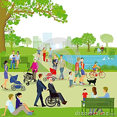 Illustration of families in park Vector Illustration