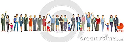 Illustration of families standing in row Vector Illustration