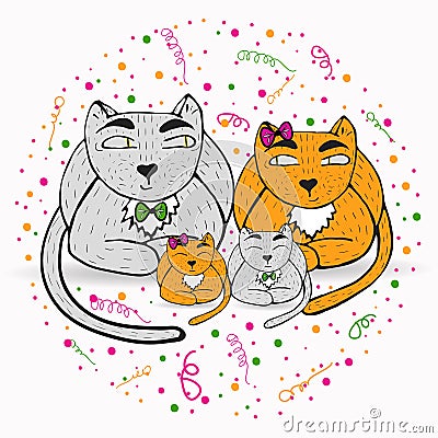 Illustration of family cats Vector Illustration