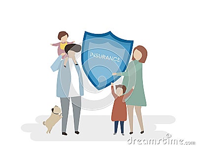 Illustration of family life insurance protection Stock Photo