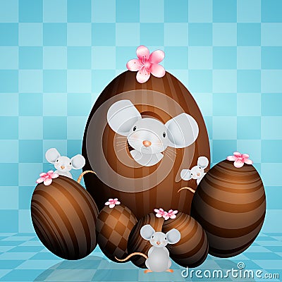 Amily of nice mice with chocolate eggs Cartoon Illustration