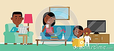 Illustration Of Family Relaxing At Home Together Vector Illustration