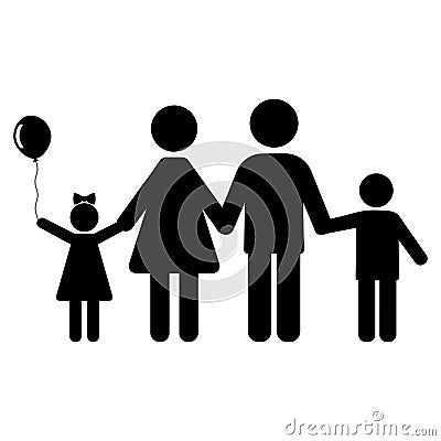 Family symbol.Silhouettes of man, woman and children on a white background. Vector Illustration