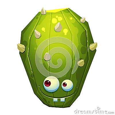 Illustration: The Fantastic Forest Green Cactus Monster isolated on White Background. Realistic Stock Photo