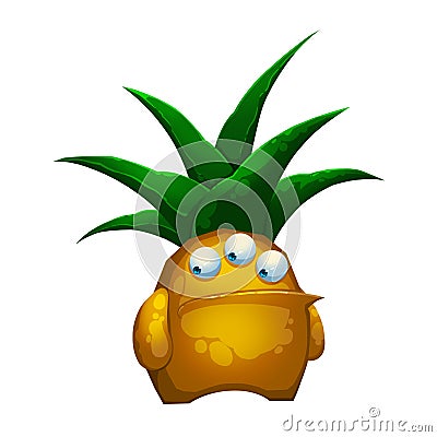 Illustration: The Fantastic Forest PineApple Monster isolated on White Background. Stock Photo