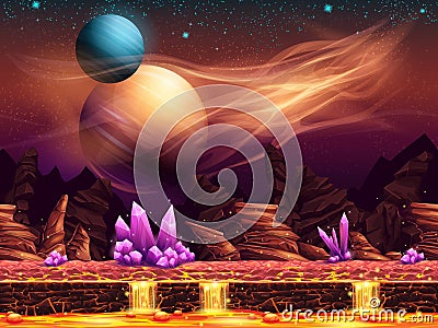 Illustration of a fantastic landscape - the red planet Vector Illustration