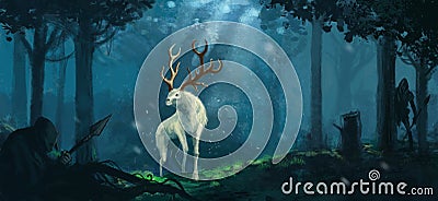 Fantasy elk creature - Digital fantasy painting Stock Photo
