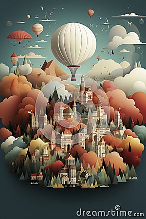 Illustration of fantasy kingdom from fairy tale for kids book cover. Stock Photo