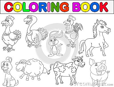 Farm animal coloring book Vector Illustration