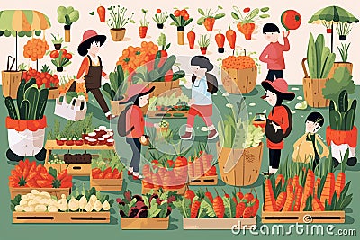 Illustration of a Farm during Harvest Season Stock Photo