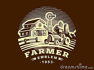 Illustration farm logo in vintage style Vector Illustration