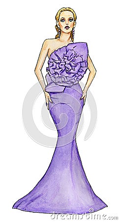 Fashion Model in a Purple Evening Gown Stock Photo