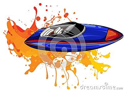 illustration fast motorboat. Speedboat, water transport, rescuer. Stock Photo