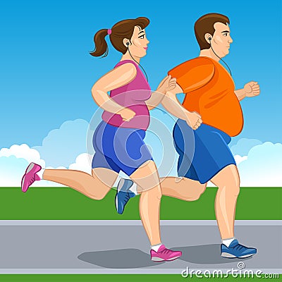 Illustration of a fat runners - couple running Vector Illustration
