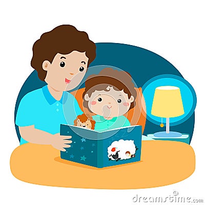 A illustration of a father reading a bedtime story to his Vector Illustration