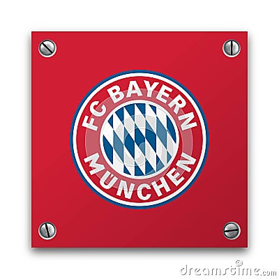 Illustration of FC Bayern Munchen signage logo isolated on a red plate. Illustrative editorial use Editorial Stock Photo