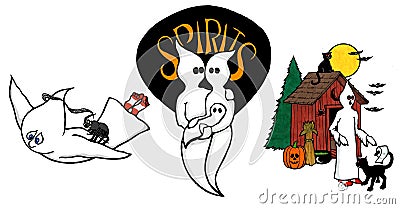 funny cartoon ghost set Vector Illustration