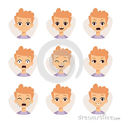 Illustration featuring boy kids showing different facial expressions emotions cartoon vector. Vector Illustration