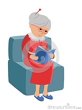 Illustration featuring an elderly woman reading a book. Vector Illustration