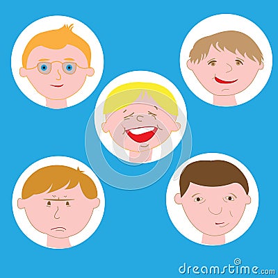 Illustration Featuring Kids Showing Different Facial Expressions Vector Illustration