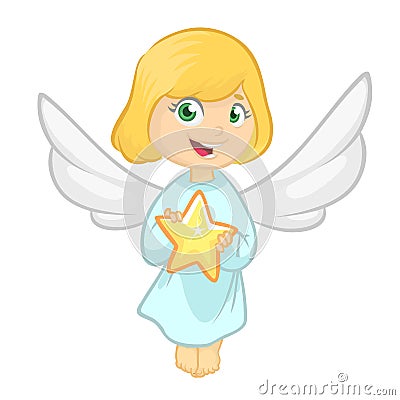 Illustration Featuring a Little Girl Dressed as an Angel. Vector cartoon. Vector Illustration