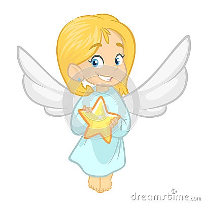 Illustration Featuring a Little Girl Dressed as an Angel. Vector cartoon. Vector Illustration