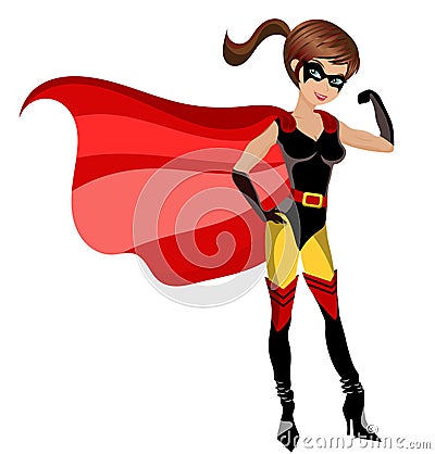 Super Hero Woman Muscles Isolated Vector Illustration