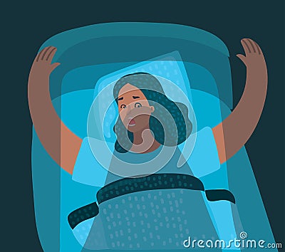 Illustration Featuring a Woman afraid a Nightmare Vector Illustration