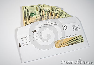 Illustration of the federal stimulus payment from the IRS paid in cash on white Stock Photo