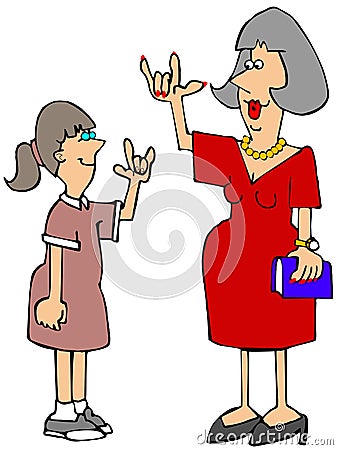 Hearing impaired teacher and student Stock Photo