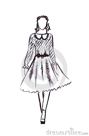 Illustration of a female in a magnificent dress and pigtails on her head Stock Photo