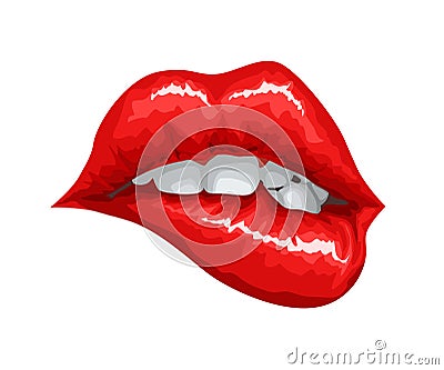 Female lips bite Vector Illustration