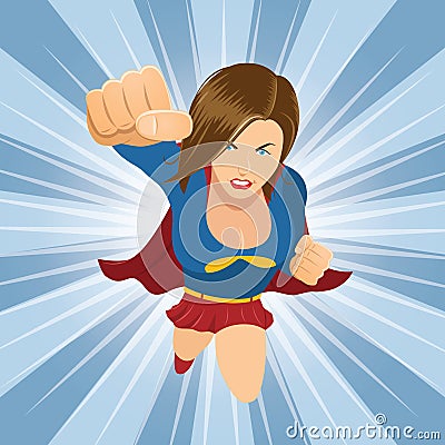 Female Superhero Flying Forward Vector Illustration
