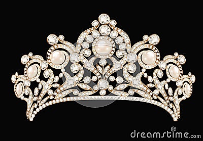 female wedding diadem, crown, tiara gold with Vector Illustration