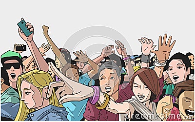 Illustration of festival crowd cheering at concert Stock Photo