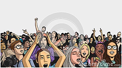 Illustration of festival crowd cheering at concert Stock Photo