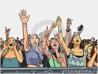 Illustration of festival crowd cheering at concert Stock Photo