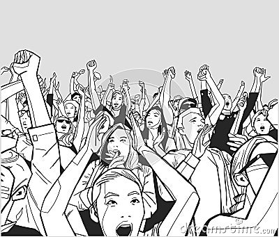 Illustration of festival crowd cheering Stock Photo