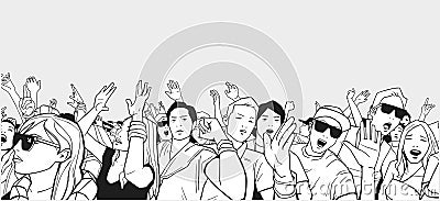 Illustration of festival crowd going crazy at concert Vector Illustration