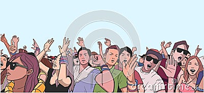 Illustration of festival crowd going crazy at concert Vector Illustration