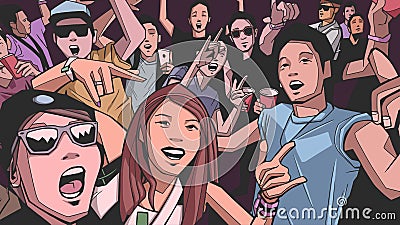 Illustration of festival crowd going crazy at concert Stock Photo