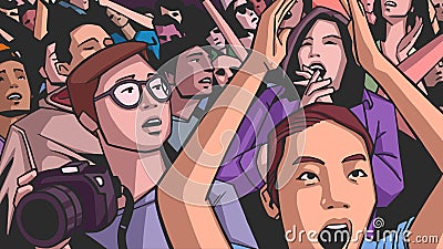 Illustration of festival crowd going crazy at concert Stock Photo